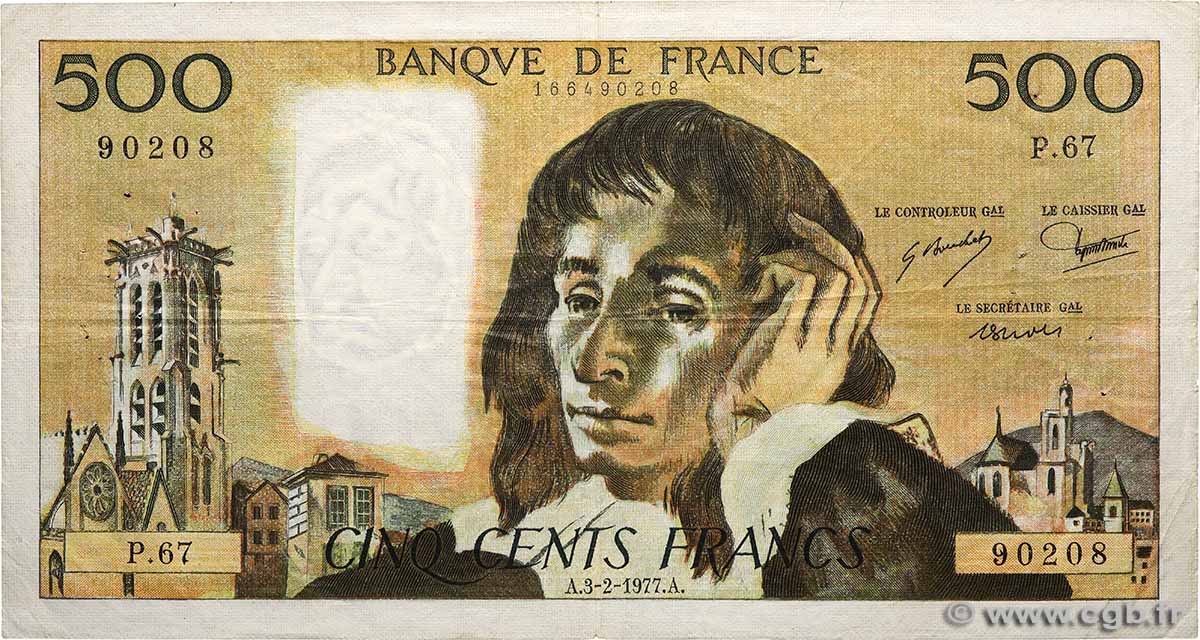 500 Francs PASCAL FRANKREICH  1977 F.71.16 S