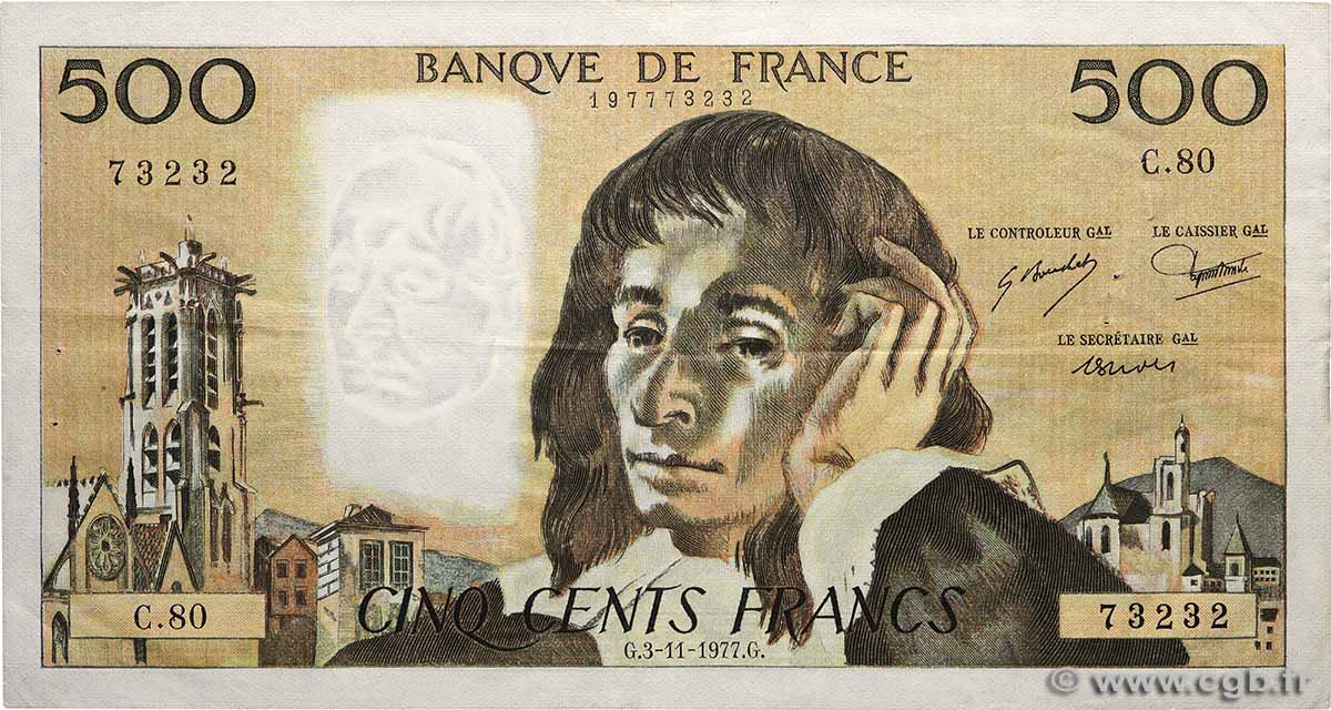 500 Francs PASCAL FRANKREICH  1977 F.71.17 fVZ