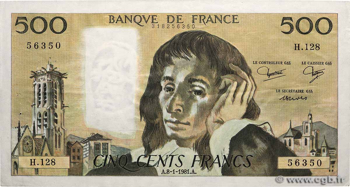 500 Francs PASCAL FRANKREICH  1981 F.71.23 fVZ