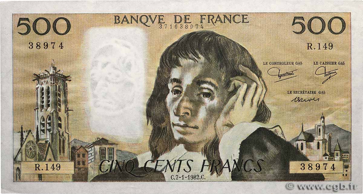 500 Francs PASCAL FRANKREICH  1982 F.71.26 VZ