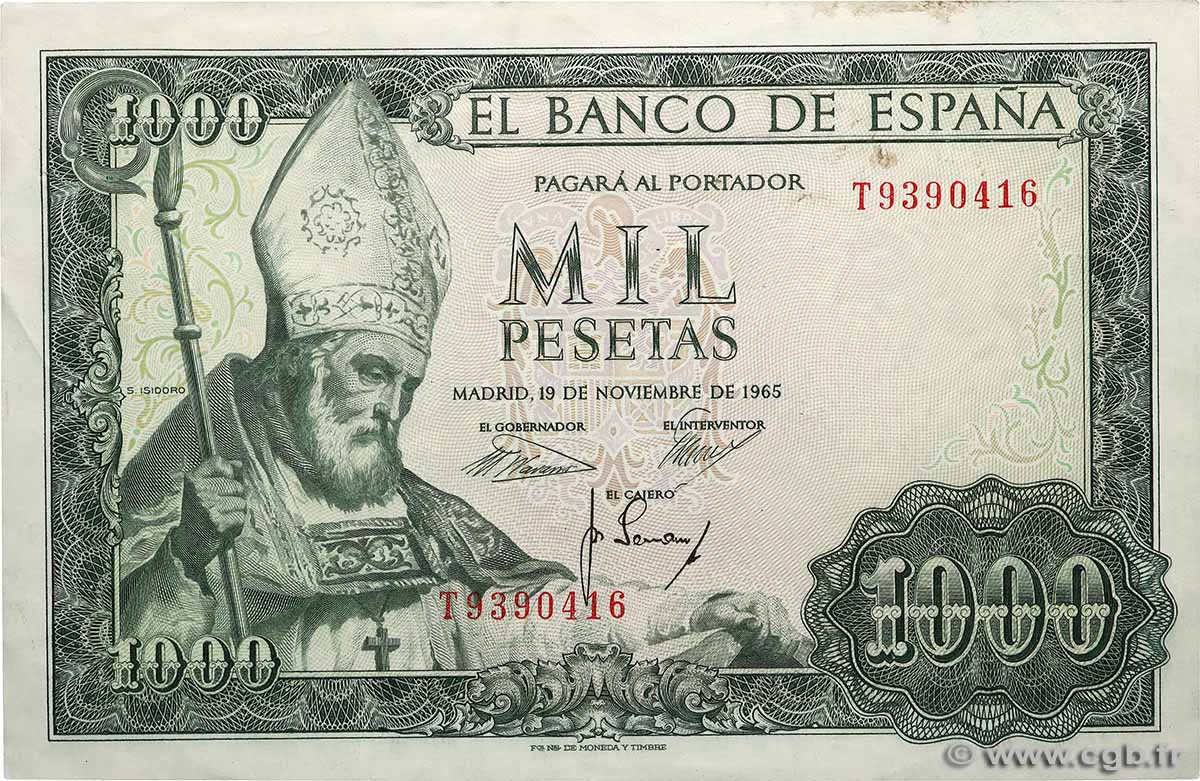 1000 Pesetas SPANIEN  1965 P.151 VZ