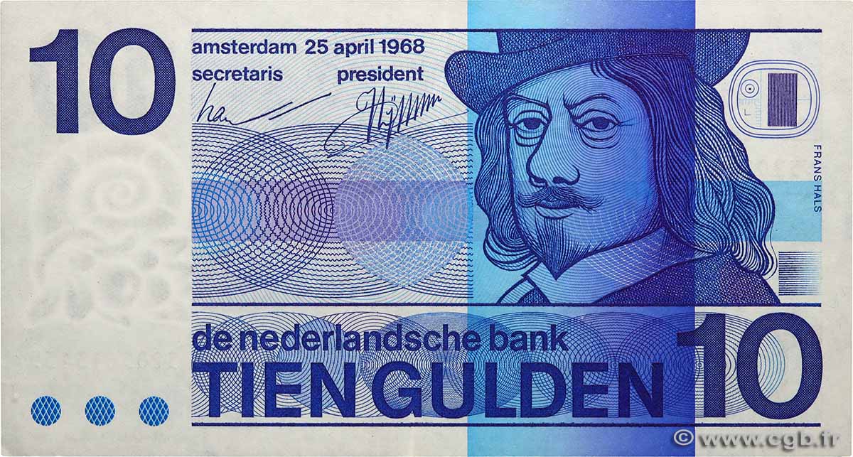 10 Gulden NIEDERLANDE  1968 P.091b VZ+