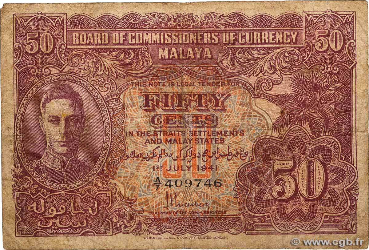50 Cents MALAYA  1941 P.10b fS