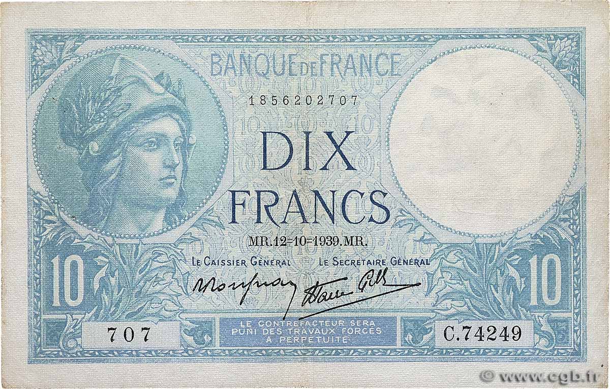 10 Francs MINERVE modifié FRANKREICH  1939 F.07.11 S