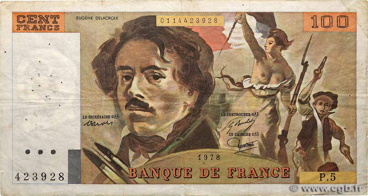100 Francs DELACROIX modifié FRANCIA  1978 F.69.01d MB