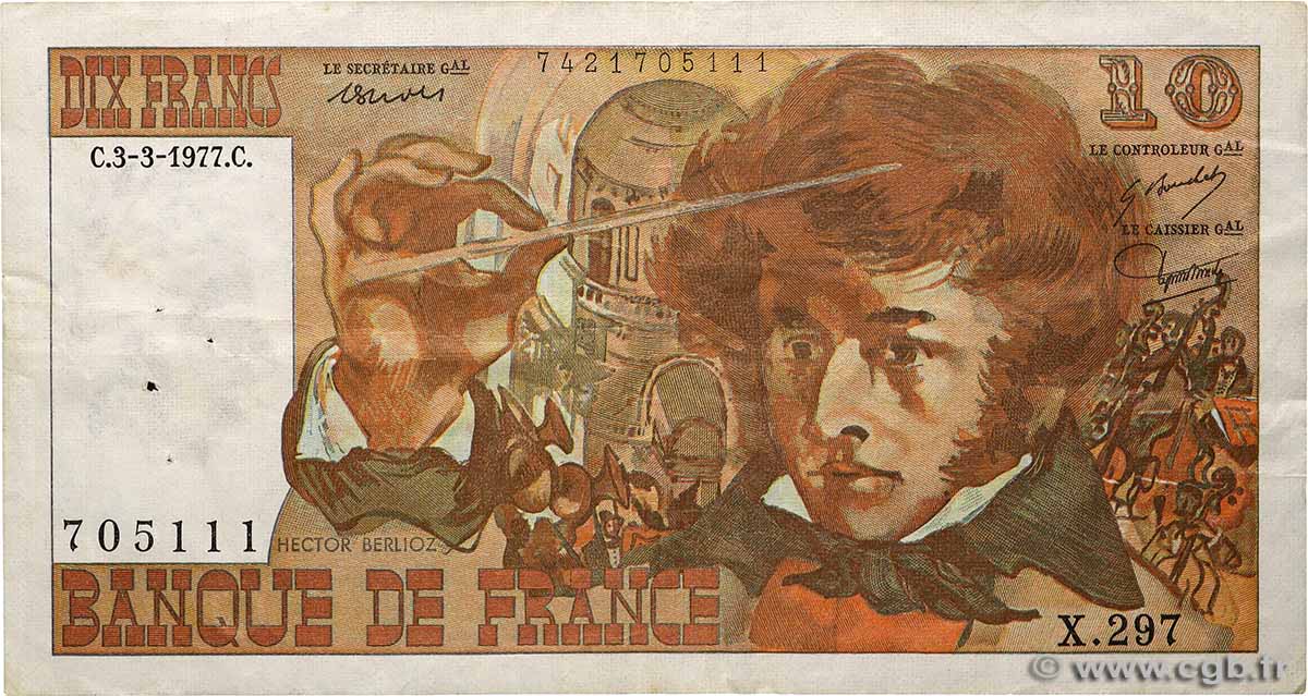10 Francs BERLIOZ FRANCIA  1977 F.63.21 q.BB