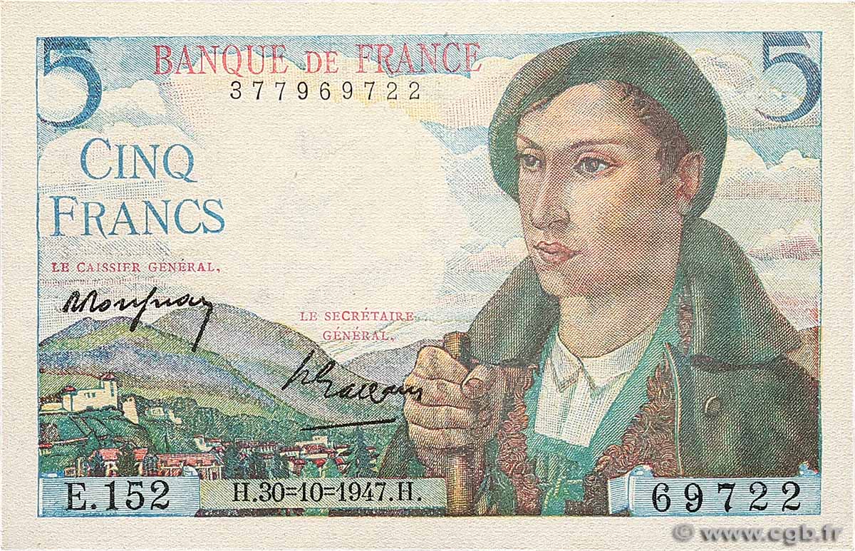 5 Francs BERGER FRANKREICH  1947 F.05.07 VZ