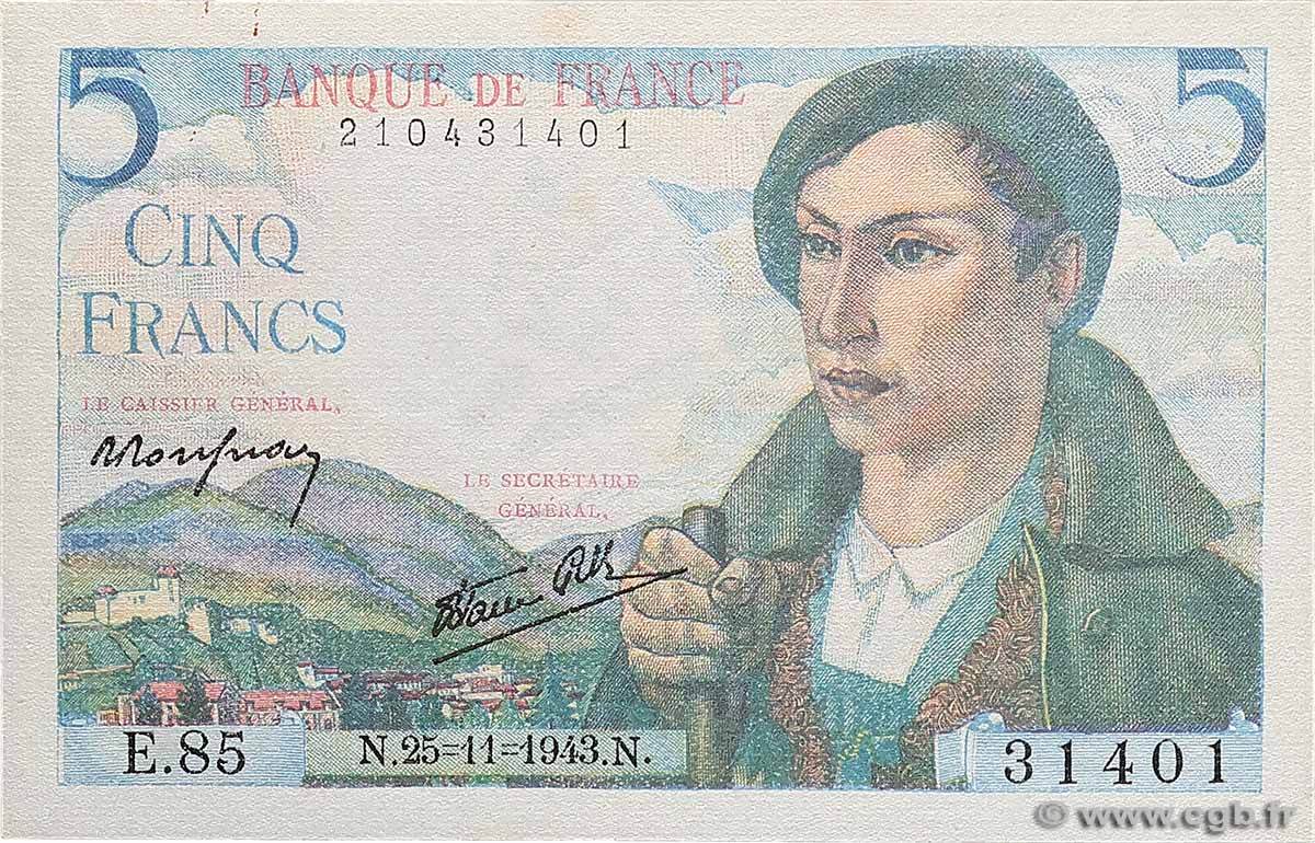 5 Francs BERGER FRANKREICH  1943 F.05.04 fST