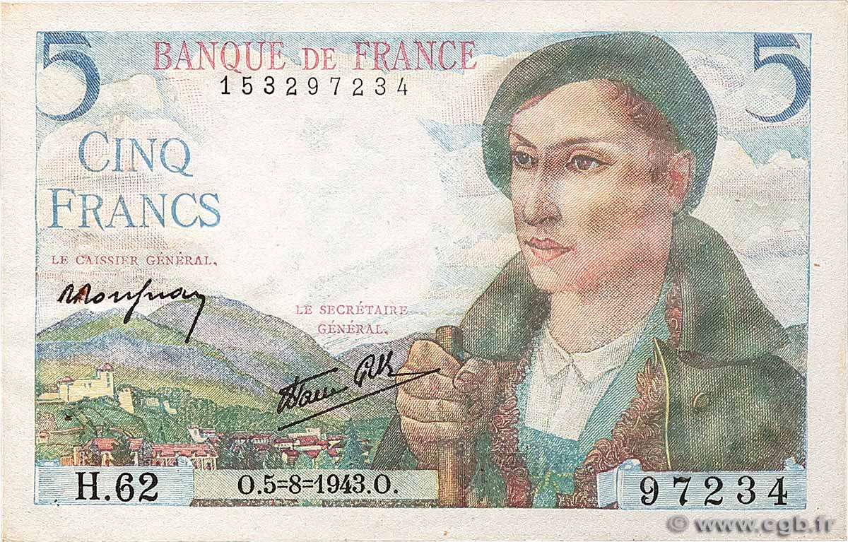 5 Francs BERGER FRANKREICH  1943 F.05.03 fST
