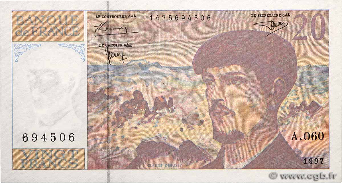 20 Francs DEBUSSY Modifié FRANCIA  1997 F.66ter.02A60 q.FDC