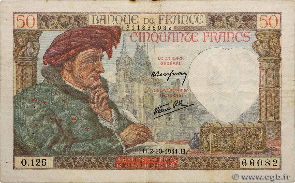 50 Francs JACQUES CŒUR FRANCIA  1941 F.19.15 q.BB