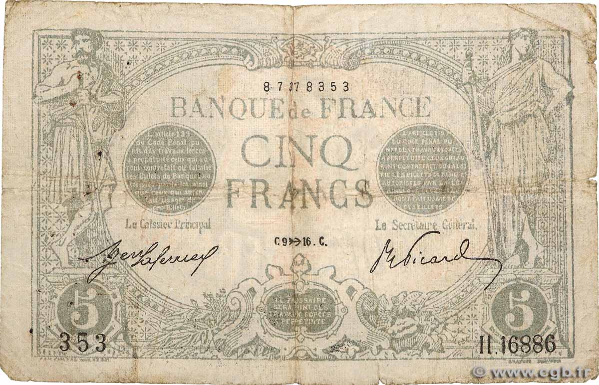 5 Francs BLEU Faux FRANCIA  1916 F.02.45 q.MB