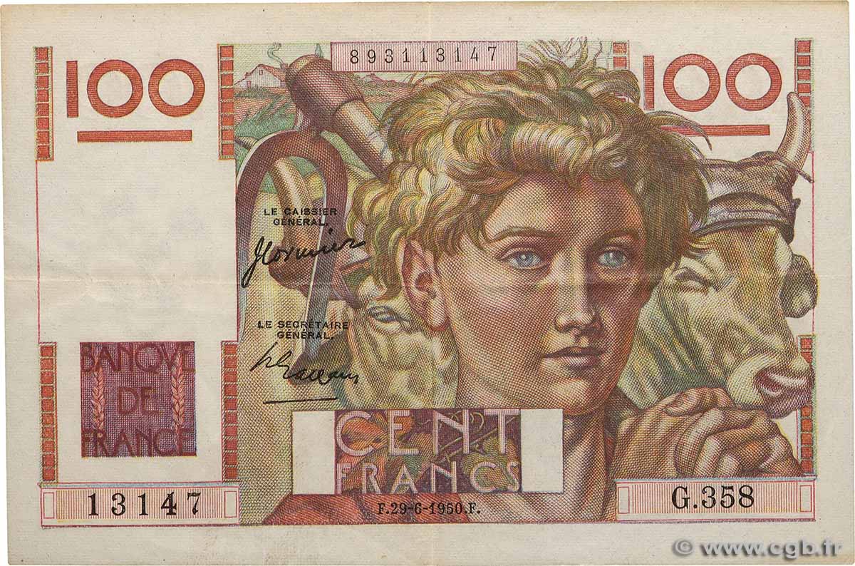 100 Francs JEUNE PAYSAN FRANCIA  1950 F.28.25 q.SPL