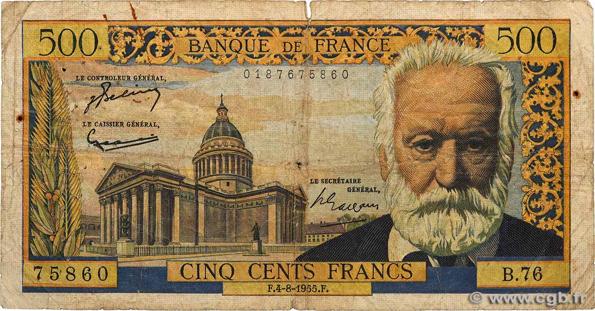500 Francs VICTOR HUGO FRANCIA  1955 F.35.05 B