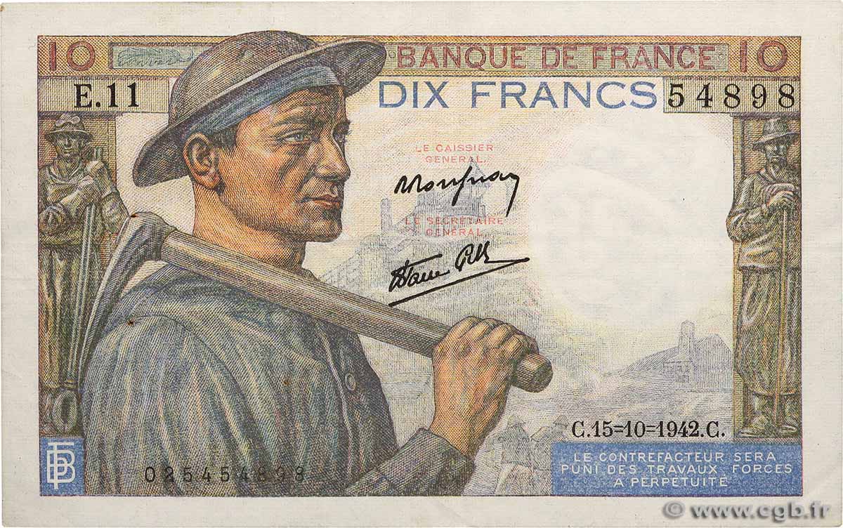 10 Francs MINEUR FRANCIA  1942 F.08.04 q.SPL