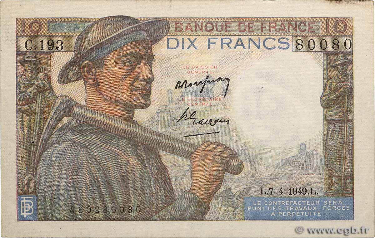 10 Francs MINEUR FRANCIA  1949 F.08.21 q.SPL