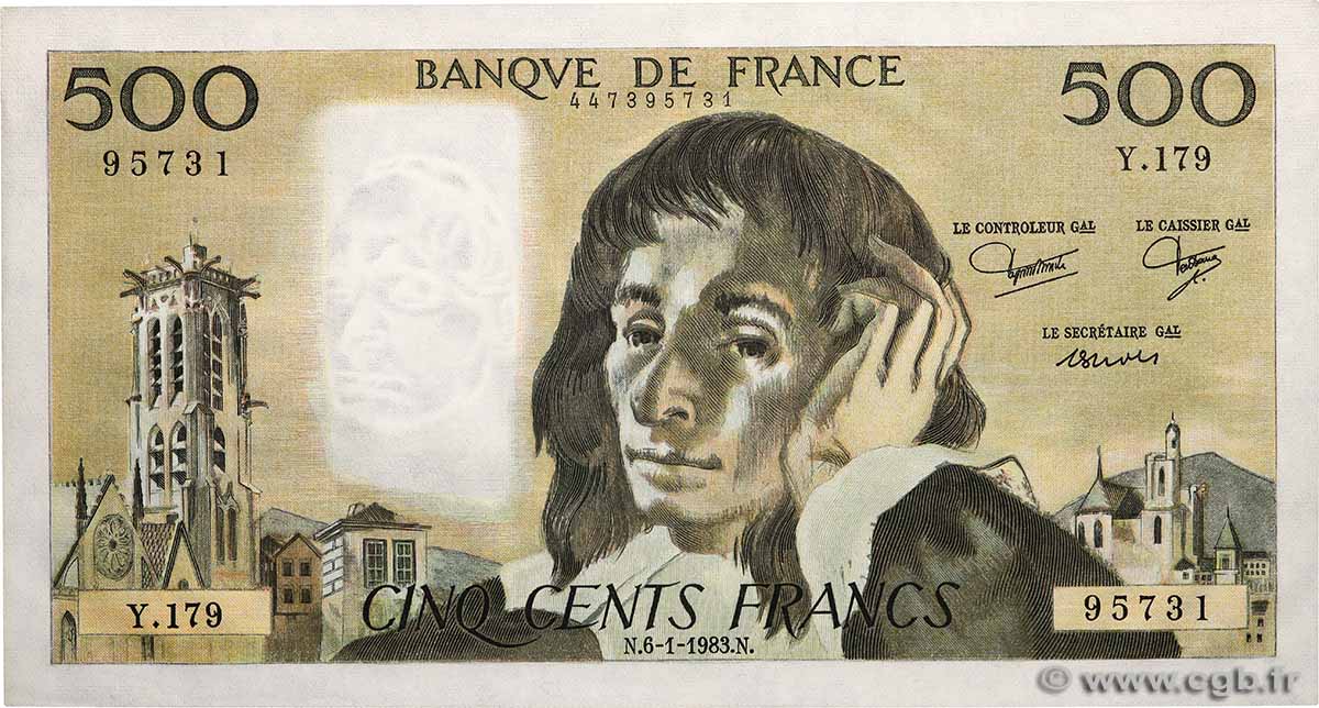 500 Francs PASCAL FRANCIA  1983 F.71.28 AU+