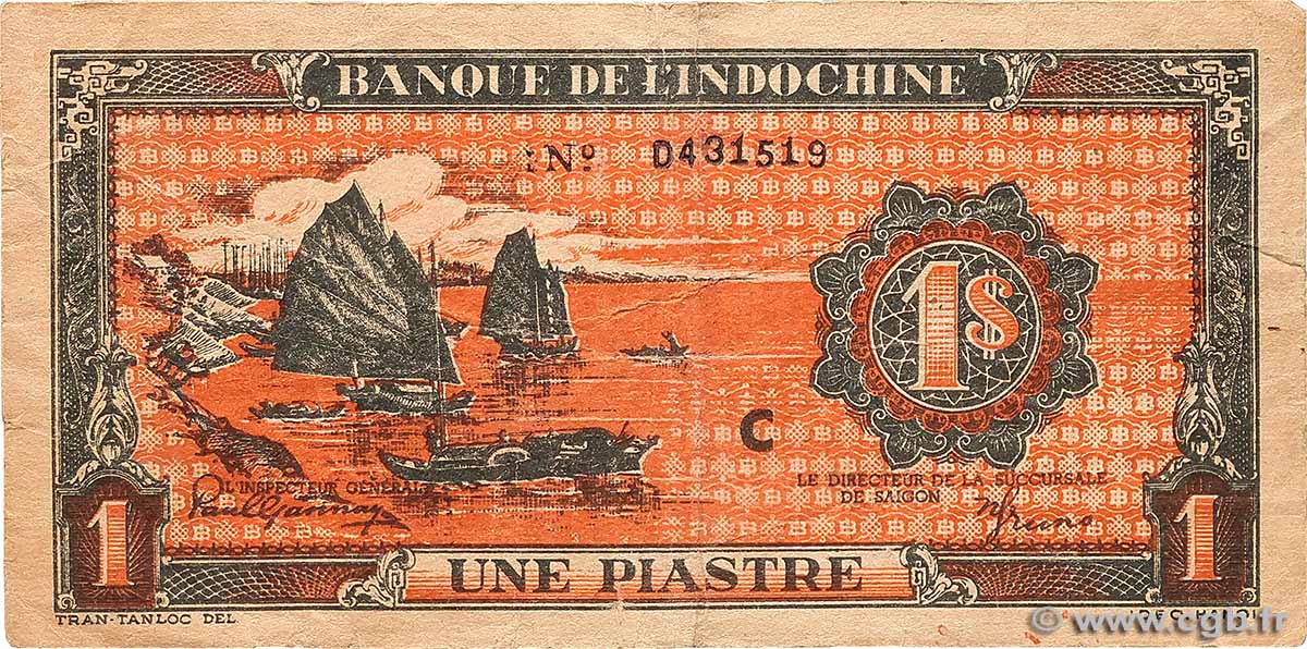 1 Piastre orange INDOCHINE FRANÇAISE  1945 P.058c TB+
