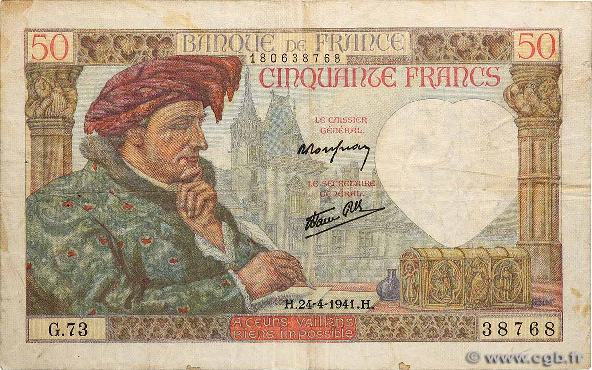 50 Francs JACQUES CŒUR FRANCIA  1941 F.19.09 MB