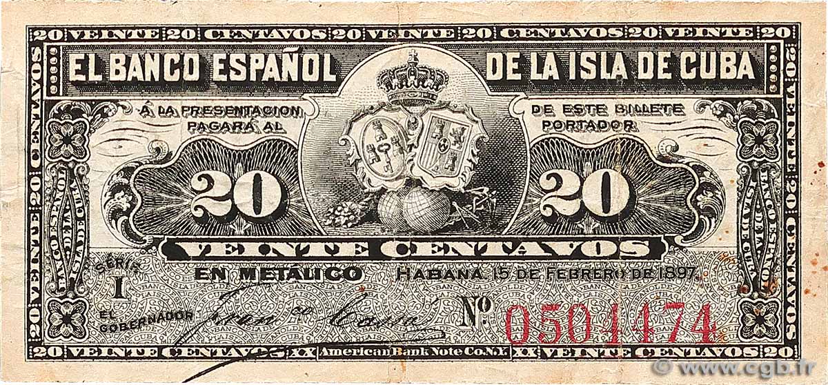 20 Centavos CUBA  1897 P.053a TTB