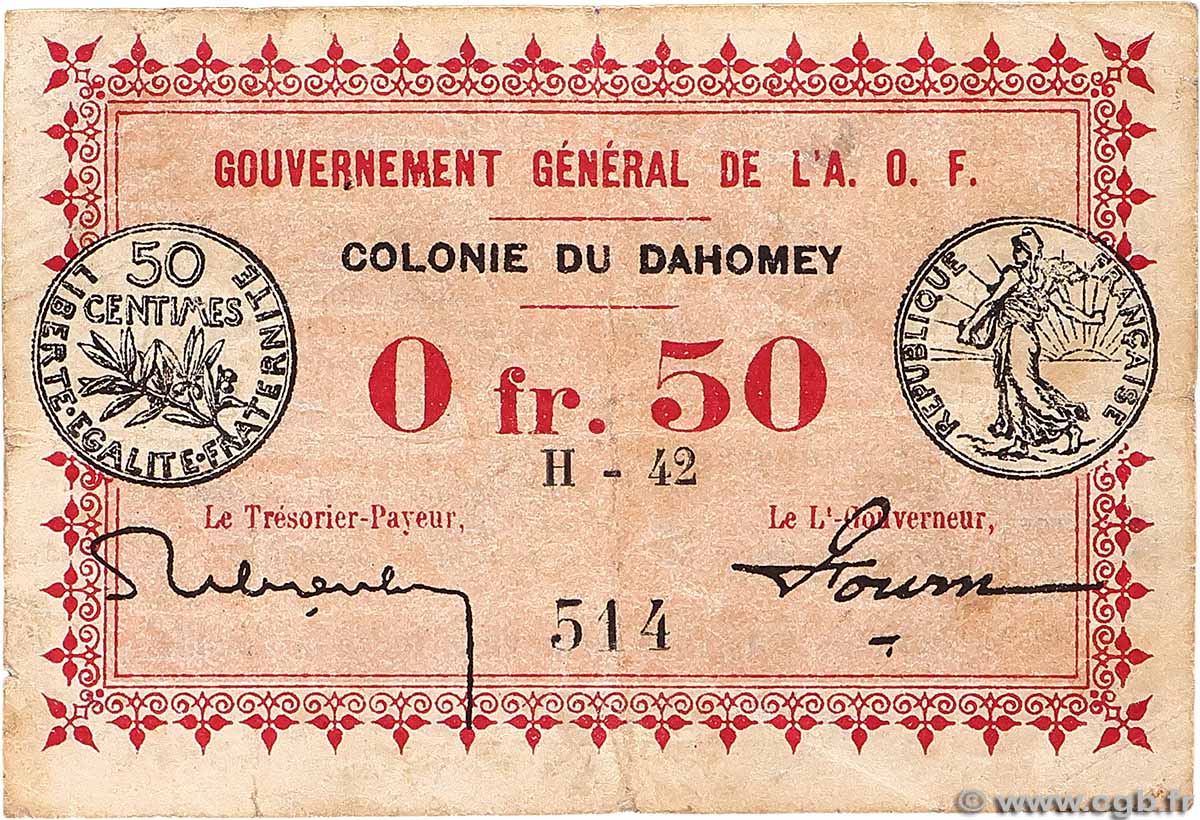 50 Centimes DAHOMEY  1917 P.01b F