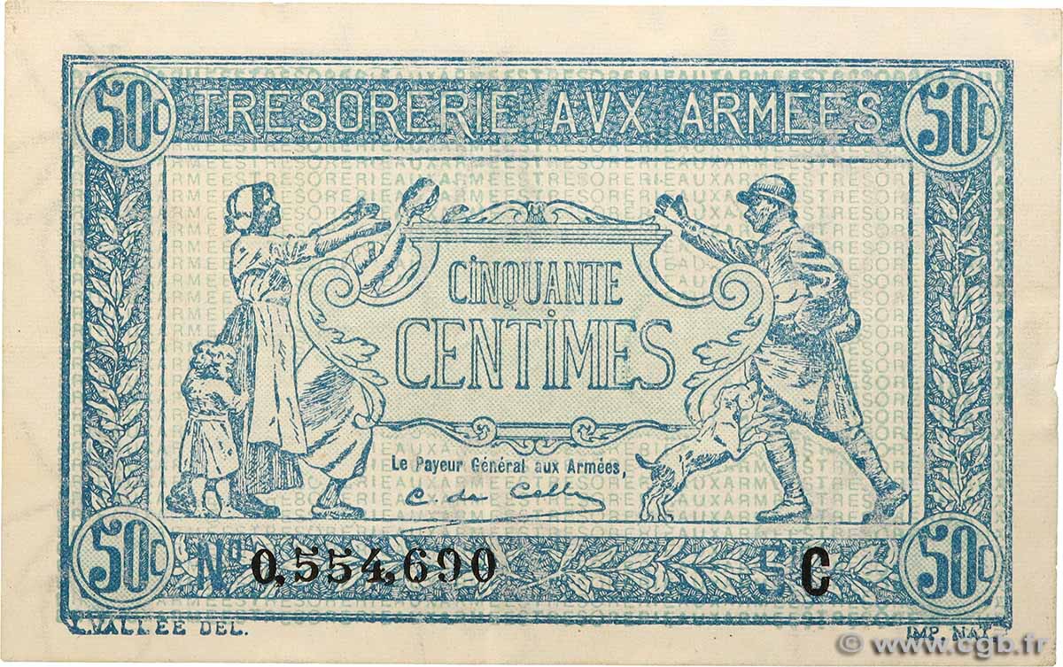 50 Centimes TRÉSORERIE AUX ARMÉES 1917 FRANCE  1917 VF.01.03 SUP