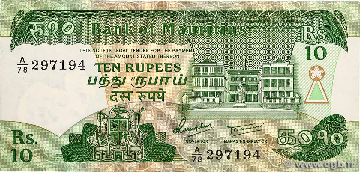10 Rupees ISOLE MAURIZIE  1985 P.35b SPL