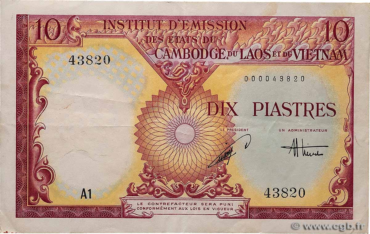 10 Piastres - 10 Dong INDOCHINE FRANÇAISE  1953 P.107 TTB+