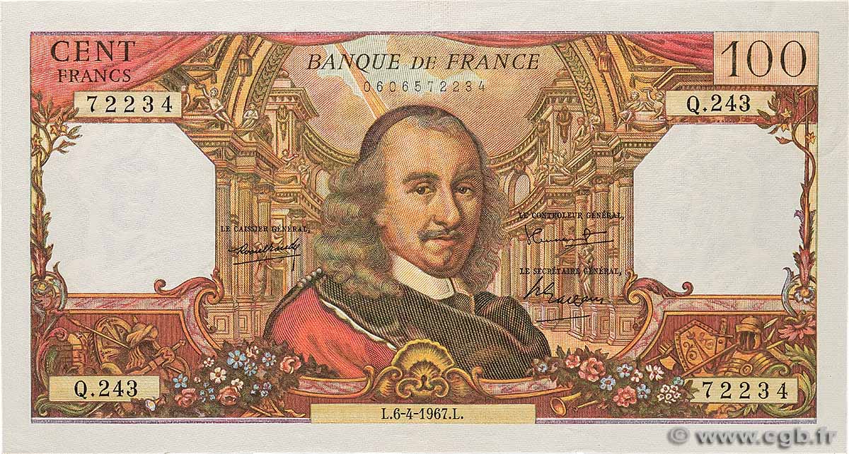 100 Francs CORNEILLE FRANCE  1967 F.65.17 SUP