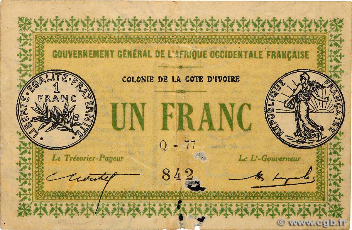 1 Franc CÔTE D&nbsp;IVOIRE  1917 P.02b pr.TTB