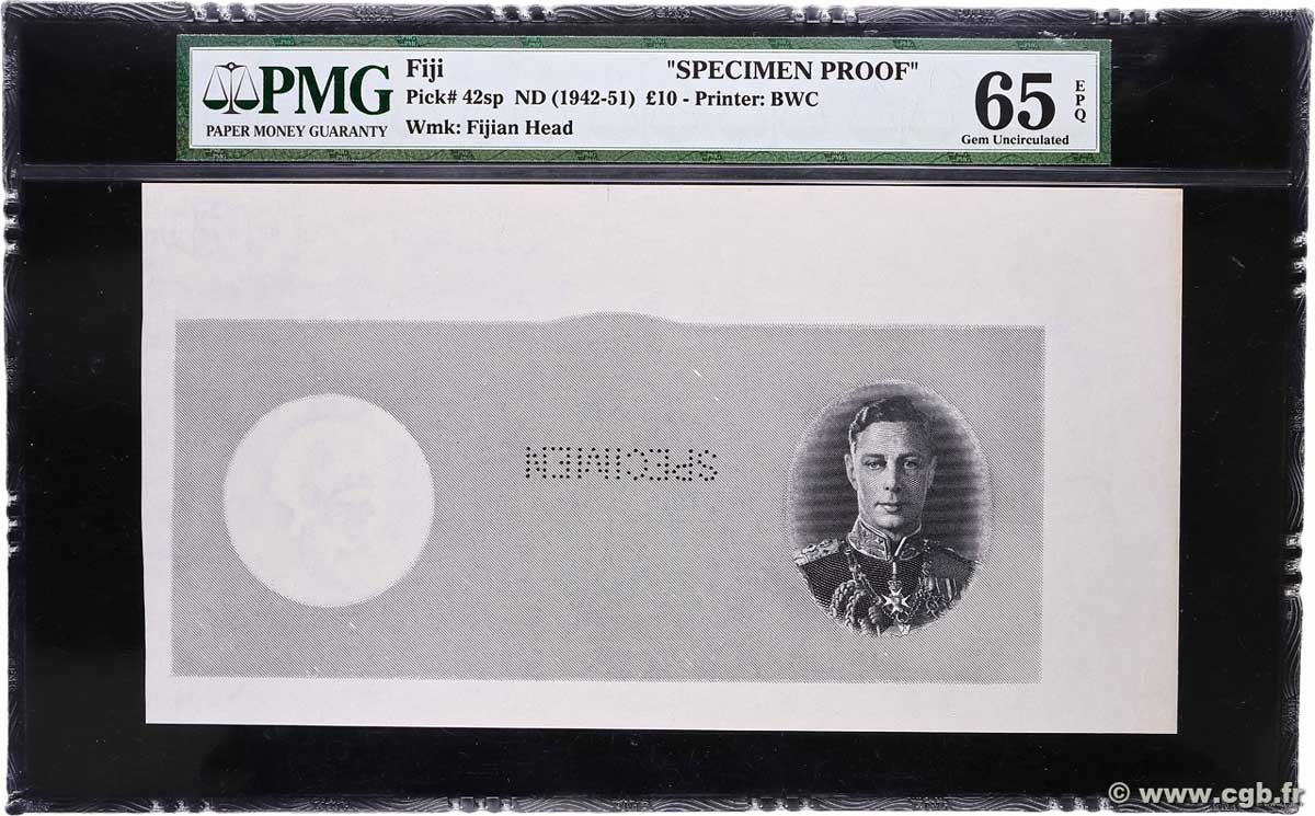10 Pounds Épreuve FIDJI  1942 P.042sp NEUF
