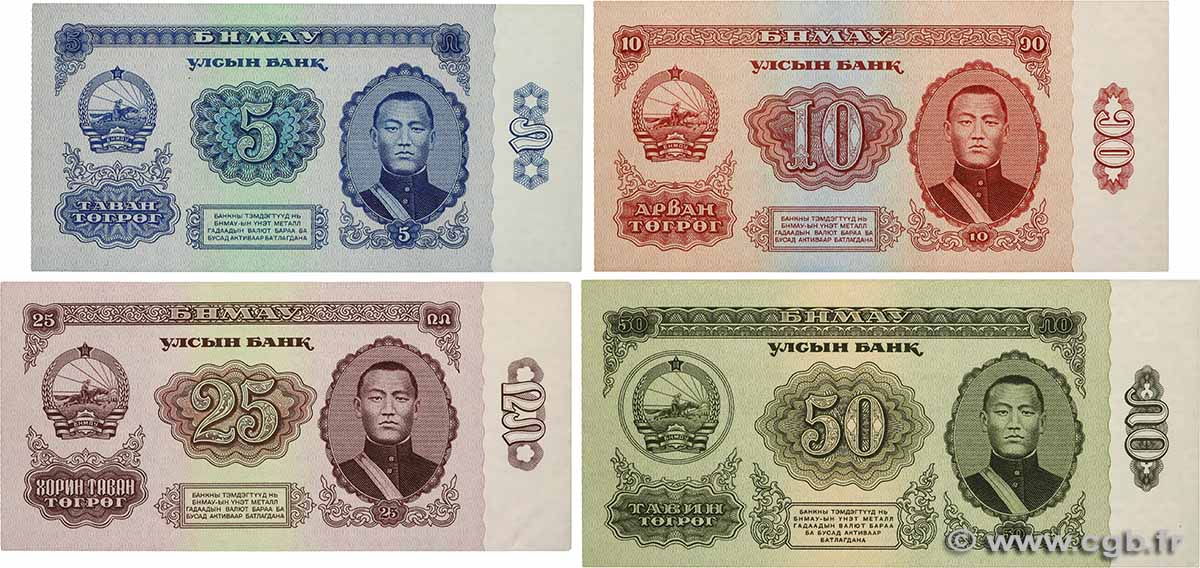 5 à 50 Tugrik Lot MONGOLIE  1966 P.37, P.38, P.39 et P.40 q.FDC