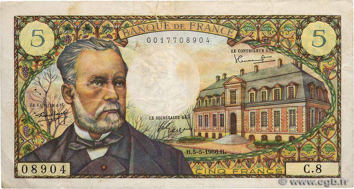 5 Francs PASTEUR FRANCIA  1966 F.61.01 q.BB