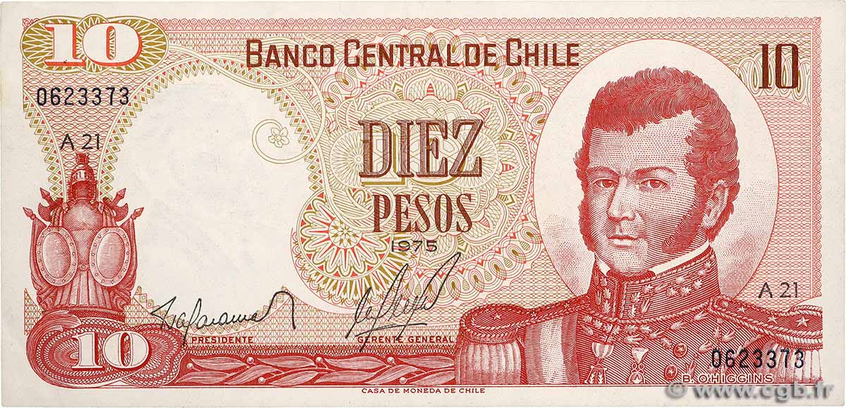 10 Pesos CHILE  1975 P.150a XF+