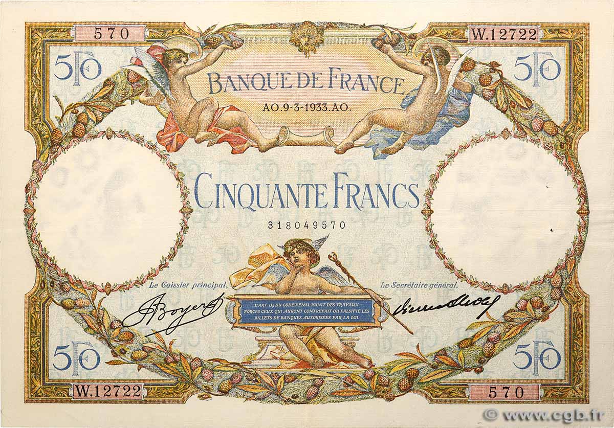 50 Francs LUC OLIVIER MERSON type modifié FRANCE  1933 F.16.04 VF+