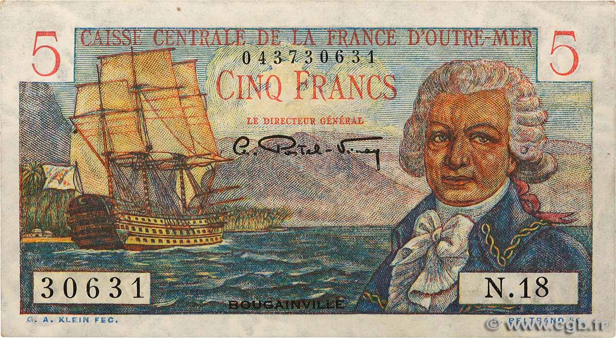 5 Francs Bougainville CCFOM AFRIQUE ÉQUATORIALE FRANÇAISE  1947 A.129a fST+