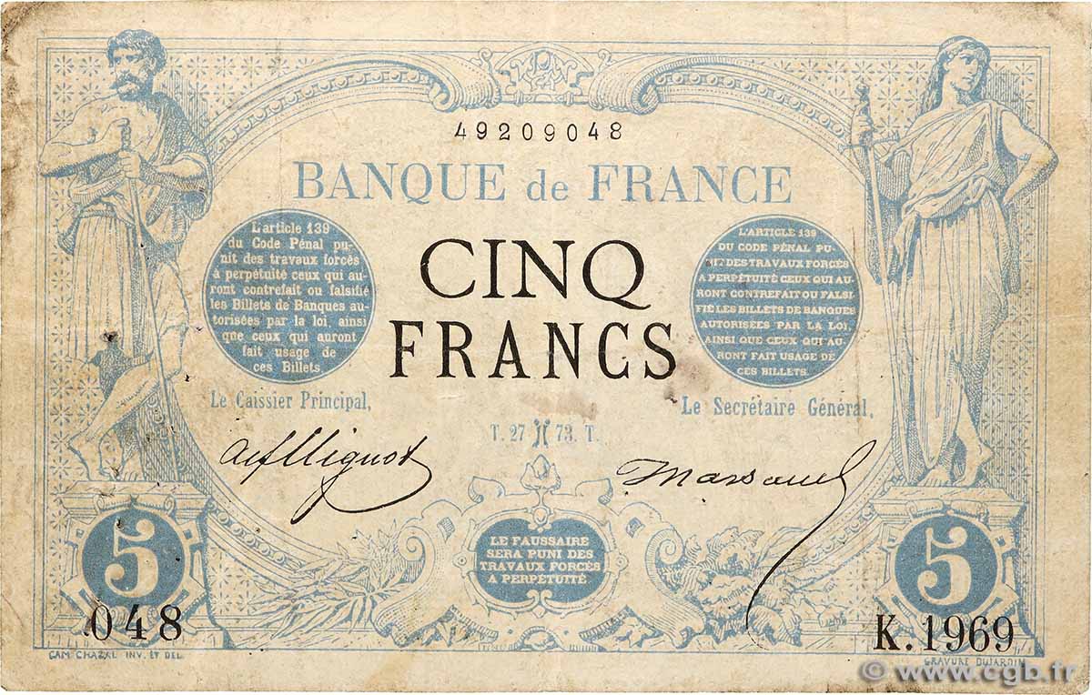 5 Francs NOIR FRANCE  1873 F.01.15 B