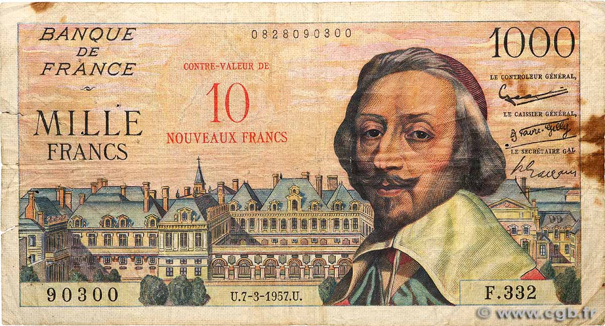 10 NF sur 1000 Francs RICHELIEU FRANCE  1957 F.53.01 B