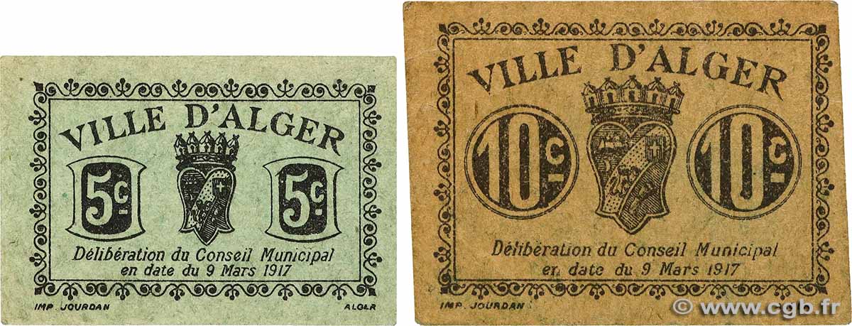 5 et 10 Centimes Lot ALGÉRIE Alger 1917 JPCV.06 et JPCV.07 TTB
