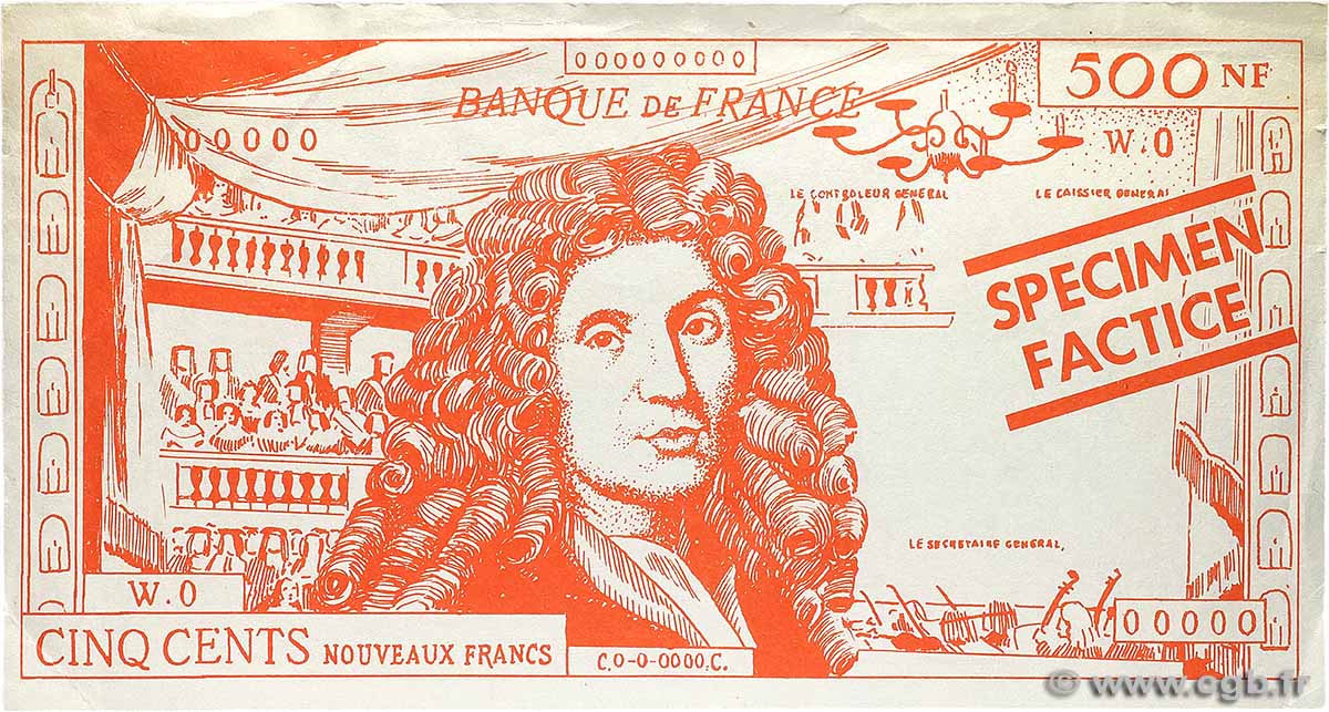 500 Francs Molière Scolaire FRANCE regionalismo e varie  1965 P.- q.SPL