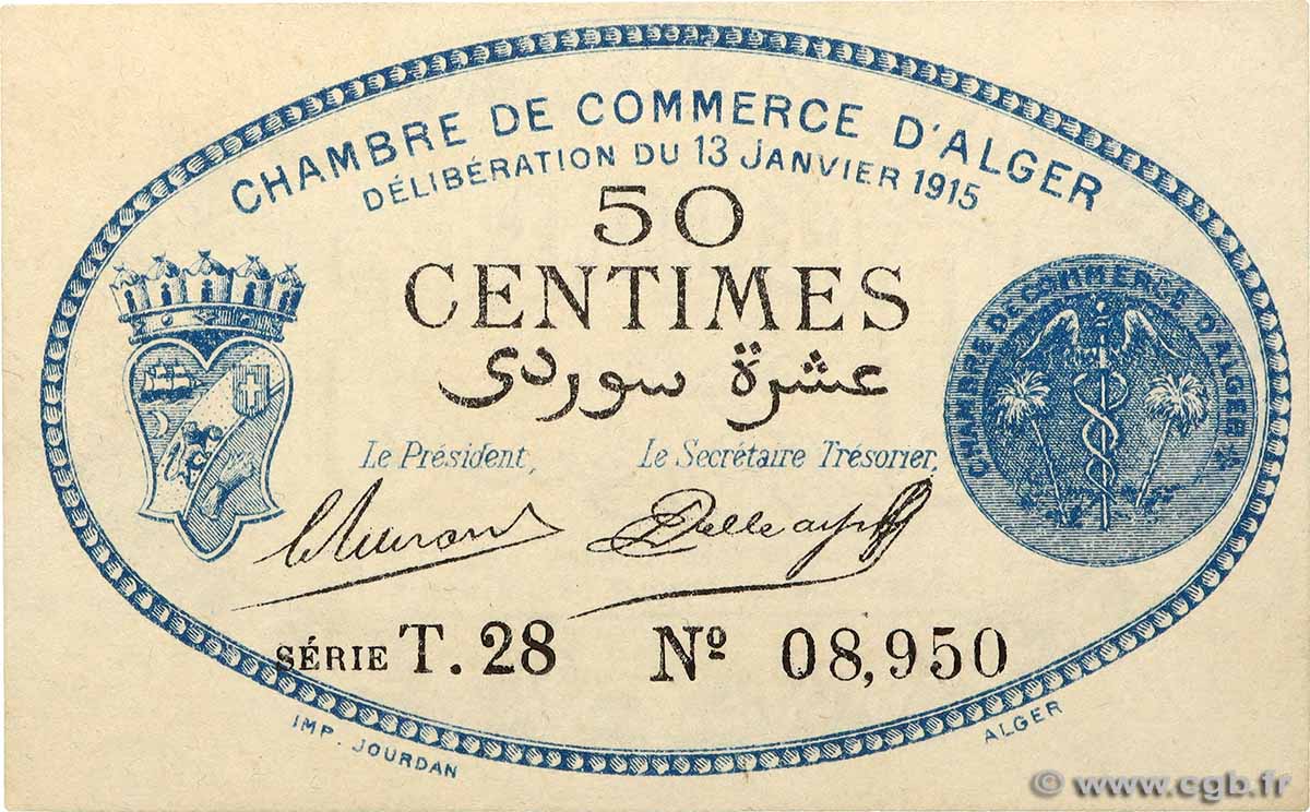 50 Centimes ALGÉRIE Alger 1915 JP.137.08 SPL