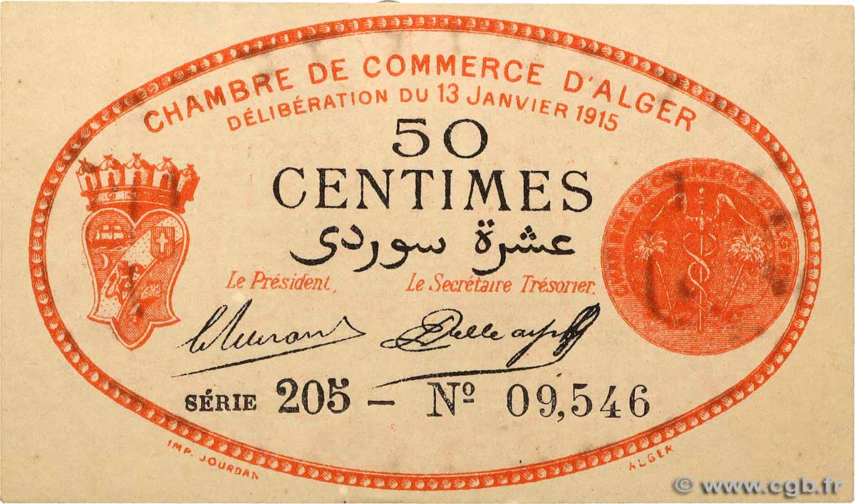 50 Centimes ALGÉRIE Alger 1915 JP.137.05 SPL