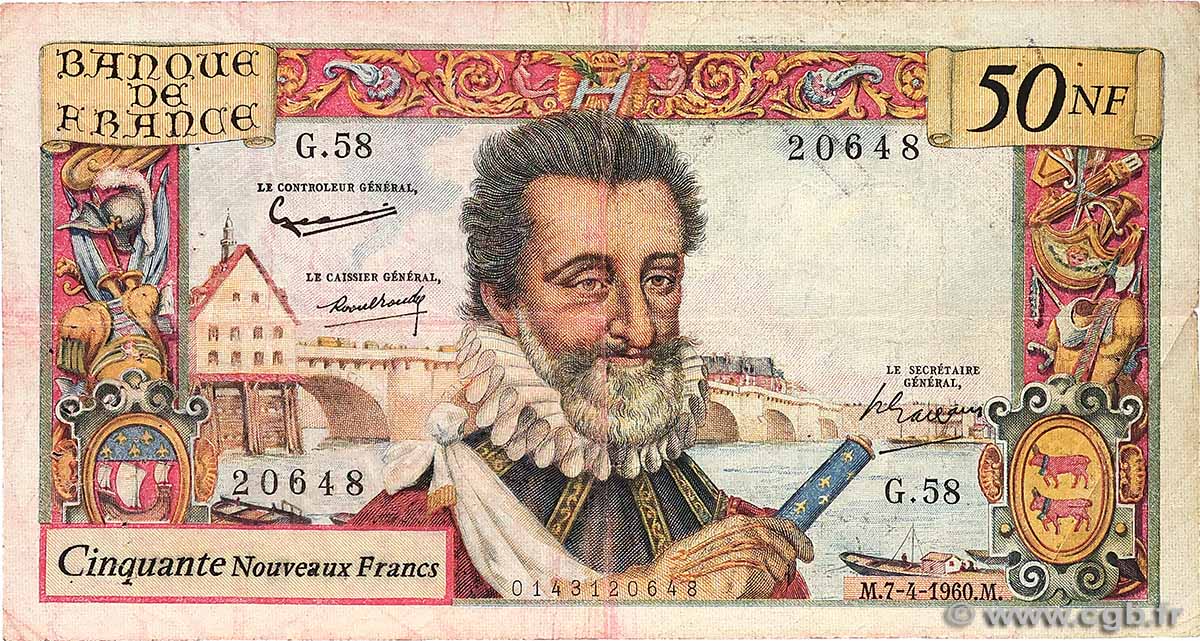 50 Nouveaux Francs HENRI IV FRANCIA  1960 F.58.05 q.MB