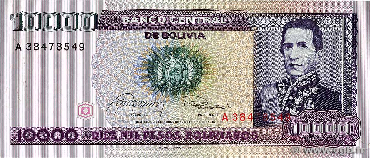 10000 Pesos Bolivianos BOLIVIEN  1984 P.169a ST