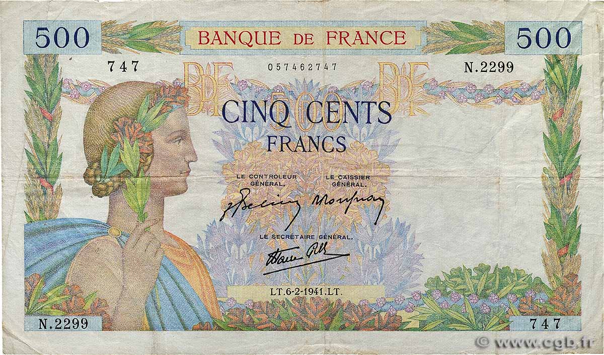500 Francs LA PAIX FRANCIA  1941 F.32.14 MB