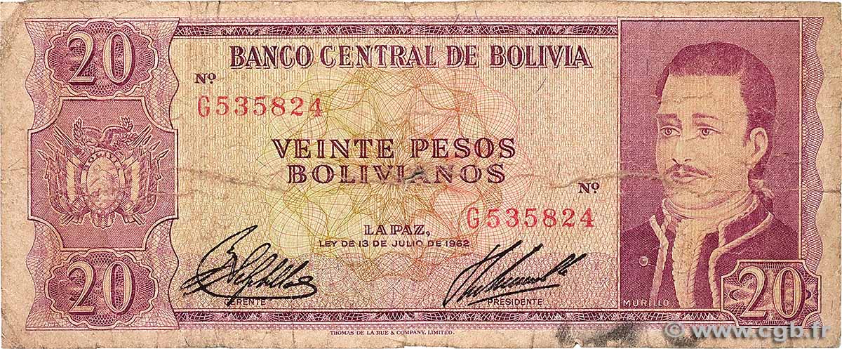 20 Pesos Bolivianos BOLIVIA  1962 P.161a B