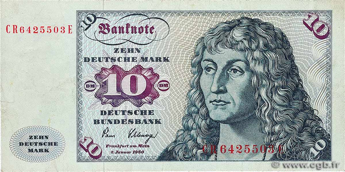 10 Deutsche Mark GERMAN FEDERAL REPUBLIC  1980 P.31d q.BB