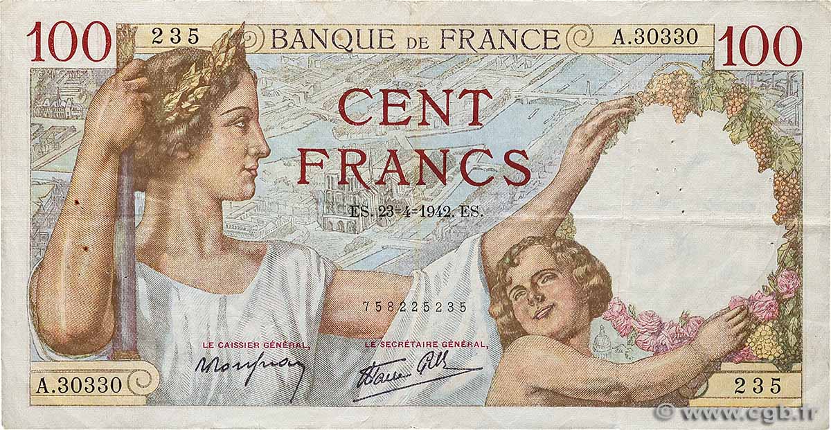 100 Francs SULLY FRANCIA  1942 F.26.70 MB