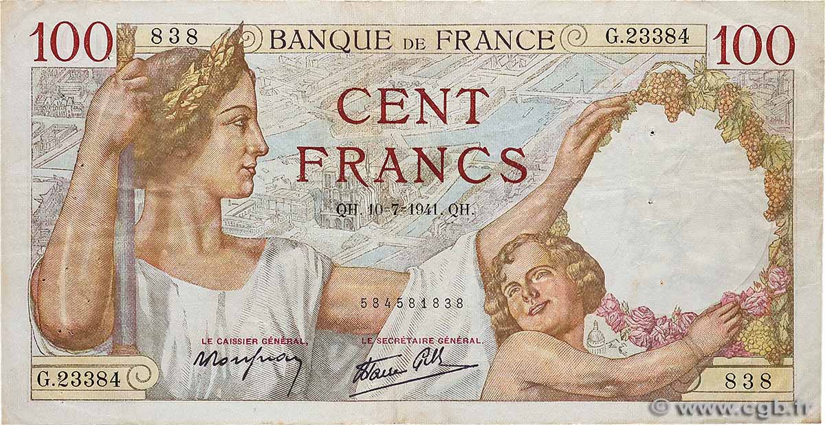 100 Francs SULLY FRANCIA  1941 F.26.55 MB