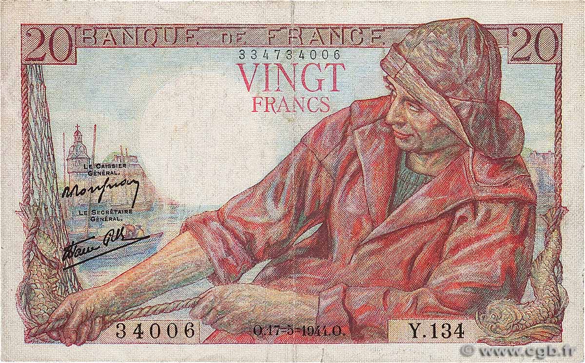 20 Francs PÊCHEUR FRANCIA  1944 F.13.09 MB